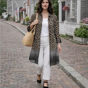 2X Joe Fresh Floaty Chiffon Animal Print Button Down Tunic